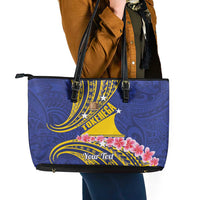 Personalised Tokelau Tokehega Day Leather Tote Bag Tokelauan Tatau Flag Color LT14 - Polynesian Pride