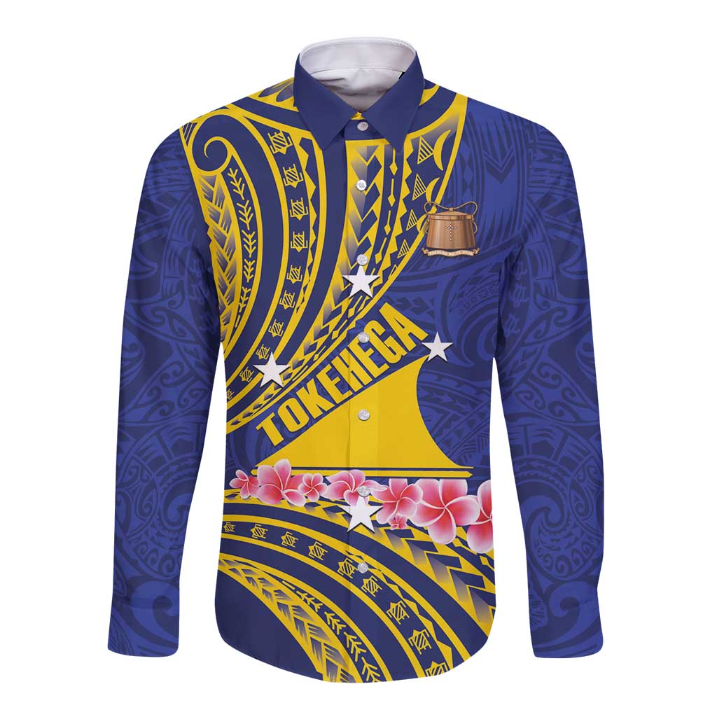 Personalised Tokelau Tokehega Day Long Sleeve Button Shirt Tokelauan Tatau Flag Color LT14 Unisex Blue - Polynesian Pride