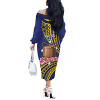 Personalised Tokelau Tokehega Day Off The Shoulder Long Sleeve Dress Tokelauan Tatau Flag Color LT14 - Polynesian Pride