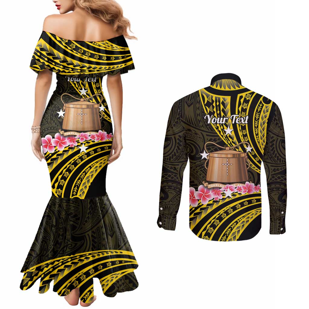 Personalised Tokelau Tokehega Day Couples Matching Mermaid Dress and Long Sleeve Button Shirt Tokelauan Tatau Black Color LT14 - Polynesian Pride