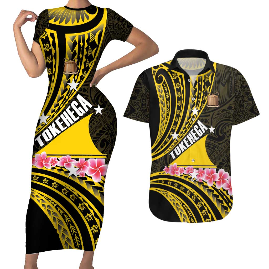 Personalised Tokelau Tokehega Day Couples Matching Short Sleeve Bodycon Dress and Hawaiian Shirt Tokelauan Tatau Black Color LT14 Black - Polynesian Pride