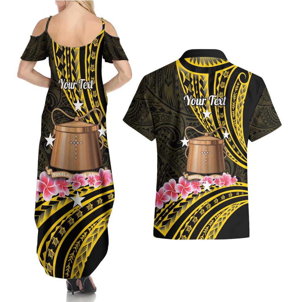 Personalised Tokelau Tokehega Day Couples Matching Summer Maxi Dress and Hawaiian Shirt Tokelauan Tatau Black Color LT14 - Polynesian Pride