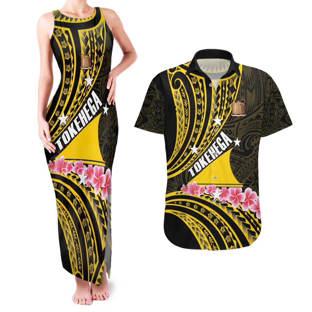 Personalised Tokelau Tokehega Day Couples Matching Tank Maxi Dress and Hawaiian Shirt Tokelauan Tatau Black Color LT14 Black - Polynesian Pride