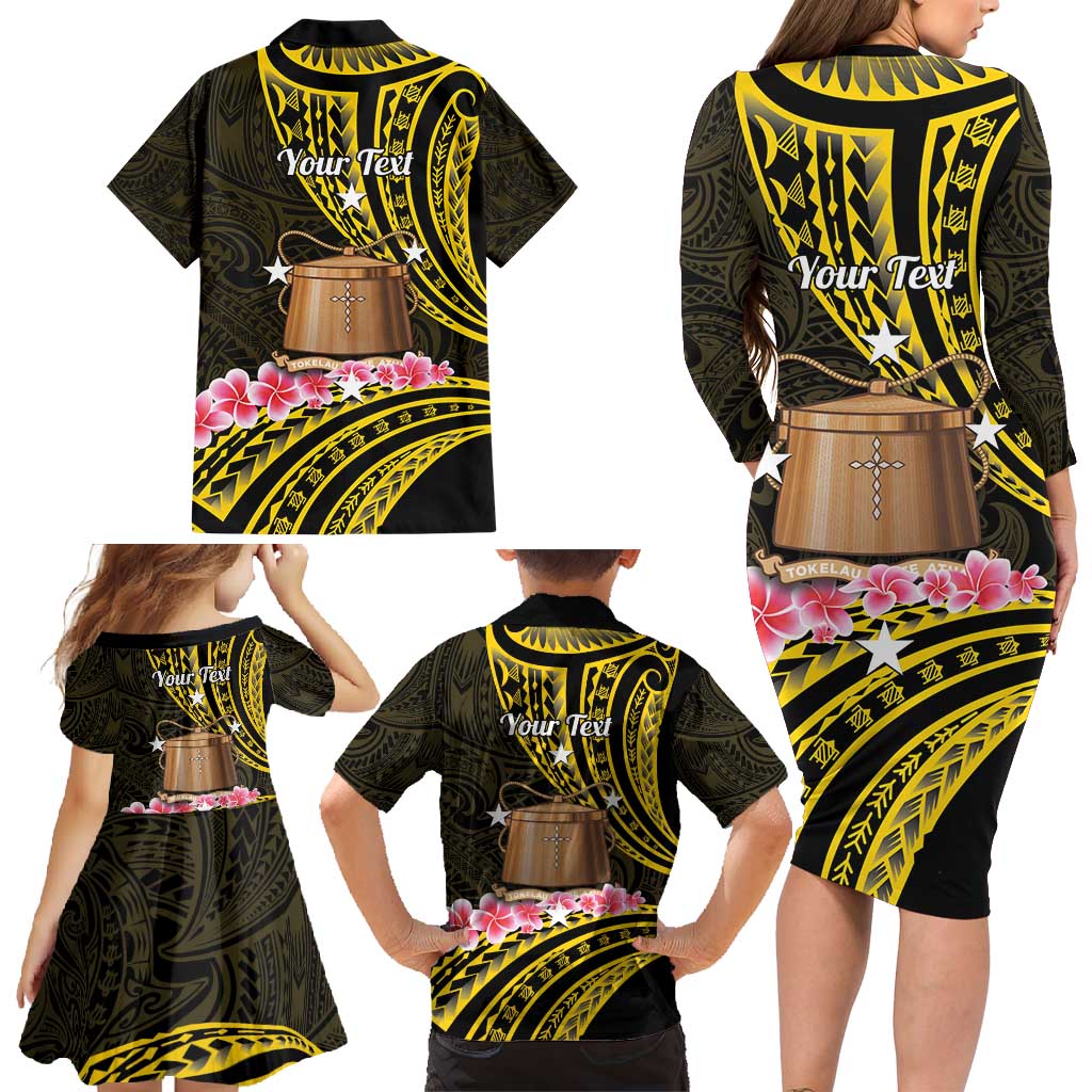 Personalised Tokelau Tokehega Day Family Matching Long Sleeve Bodycon Dress and Hawaiian Shirt Tokelauan Tatau Black Color LT14 - Polynesian Pride
