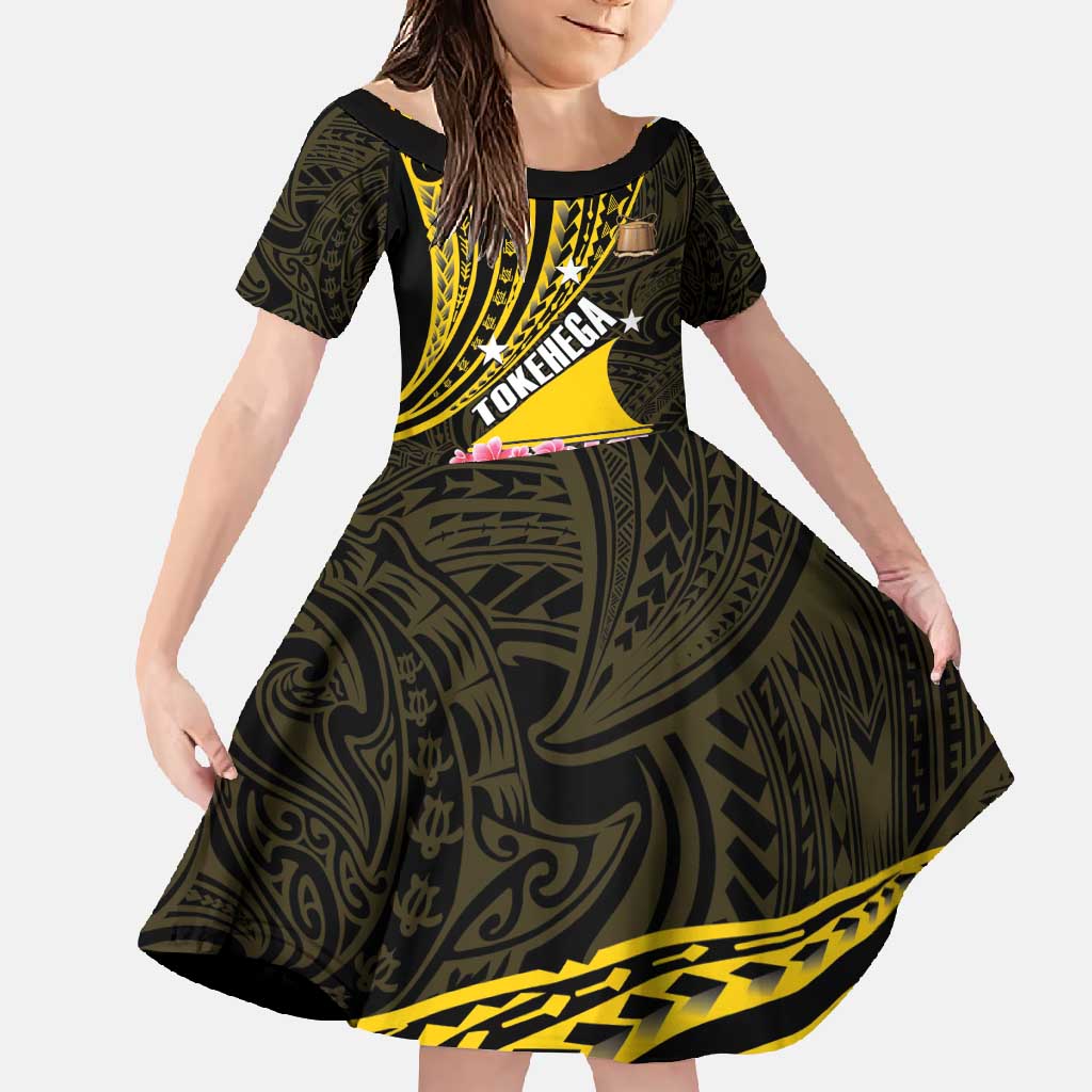 Personalised Tokelau Tokehega Day Family Matching Mermaid Dress and Hawaiian Shirt Tokelauan Tatau Black Color LT14 Daughter's Dress Black - Polynesian Pride