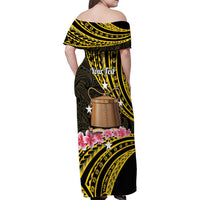 Personalised Tokelau Tokehega Day Family Matching Off Shoulder Maxi Dress and Hawaiian Shirt Tokelauan Tatau Black Color - Polynesian Pride