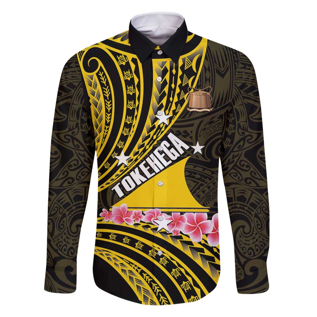 Personalised Tokelau Tokehega Day Family Matching Tank Maxi Dress and Hawaiian Shirt Tokelauan Tatau Black Color LT14 Dad's Shirt - Long Sleeve Black - Polynesian Pride