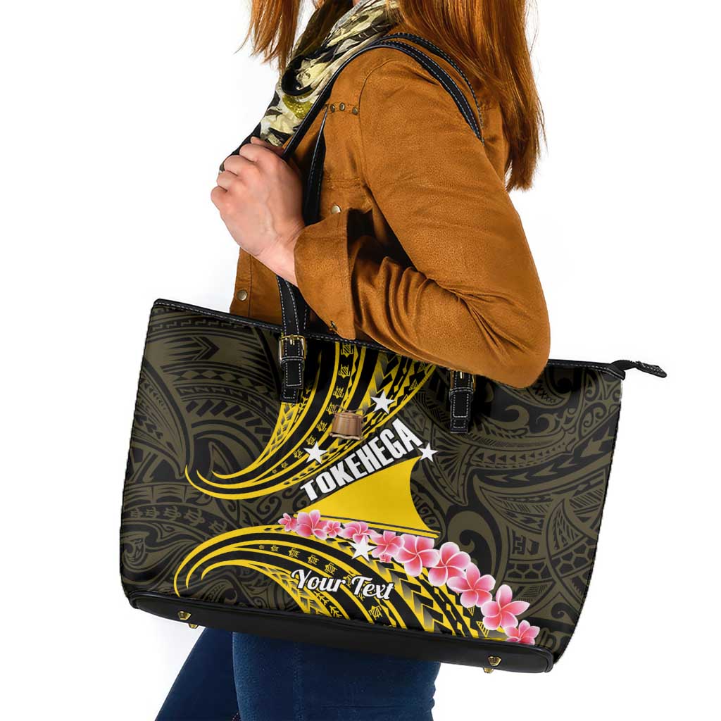 Personalised Tokelau Tokehega Day Leather Tote Bag Tokelauan Tatau Black Color LT14 Black - Polynesian Pride