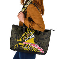 Personalised Tokelau Tokehega Day Leather Tote Bag Tokelauan Tatau Black Color LT14 Black - Polynesian Pride