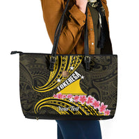 Personalised Tokelau Tokehega Day Leather Tote Bag Tokelauan Tatau Black Color LT14 - Polynesian Pride