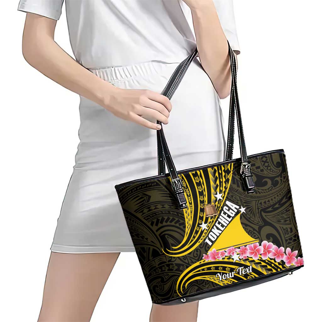 Personalised Tokelau Tokehega Day Leather Tote Bag Tokelauan Tatau Black Color LT14 - Polynesian Pride
