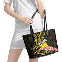 Personalised Tokelau Tokehega Day Leather Tote Bag Tokelauan Tatau Black Color LT14 - Polynesian Pride
