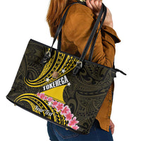Personalised Tokelau Tokehega Day Leather Tote Bag Tokelauan Tatau Black Color LT14 - Polynesian Pride