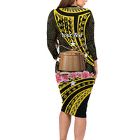 Personalised Tokelau Tokehega Day Long Sleeve Bodycon Dress Tokelauan Tatau Black Color LT14 - Polynesian Pride