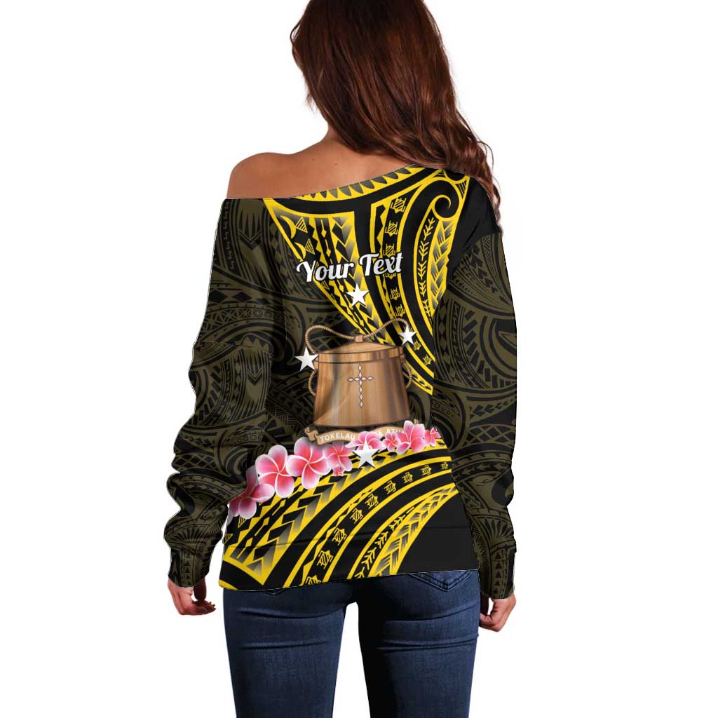 Personalised Tokelau Tokehega Day Off Shoulder Sweater Tokelauan Tatau Black Color LT14 - Polynesian Pride