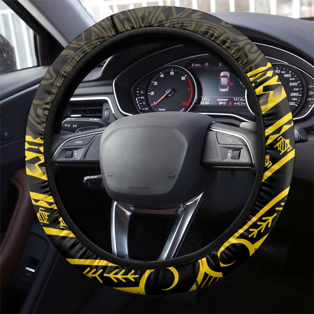 Tokelau Tokehega Day Steering Wheel Cover Tokelauan Tatau Black Color LT14 - Polynesian Pride
