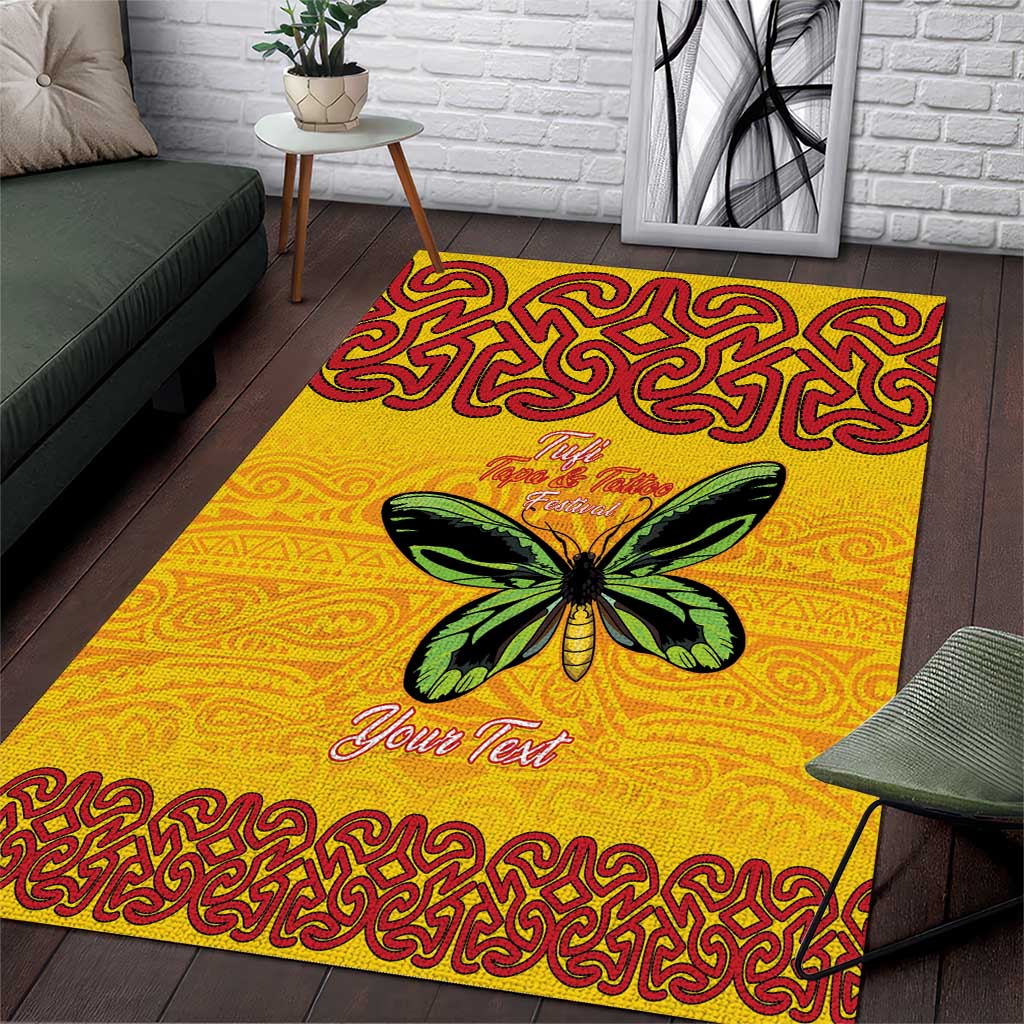 Personalised Tufi Tapa and Tattoo Festival Area Rug PNG Oro Butterfly Tapa Pattern LT14 Yellow - Polynesian Pride