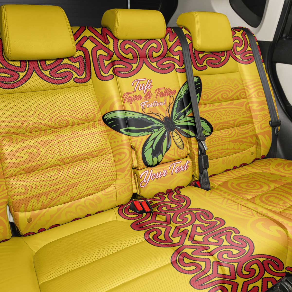 Personalised Tufi Tapa and Tattoo Festival Back Car Seat Cover PNG Oro Butterfly Tapa Pattern - Polynesian Pride