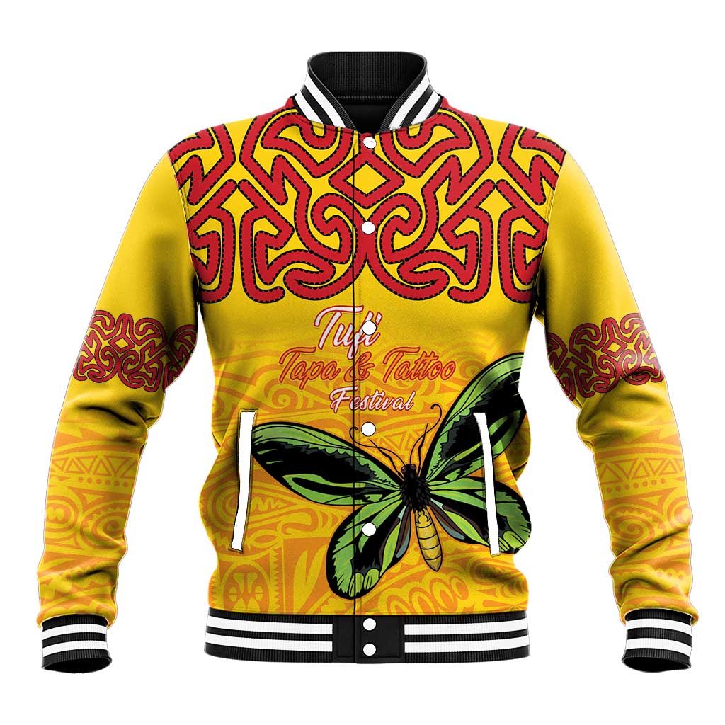 Personalised Tufi Tapa and Tattoo Festival Baseball Jacket PNG Oro Butterfly Tapa Pattern - Polynesian Pride