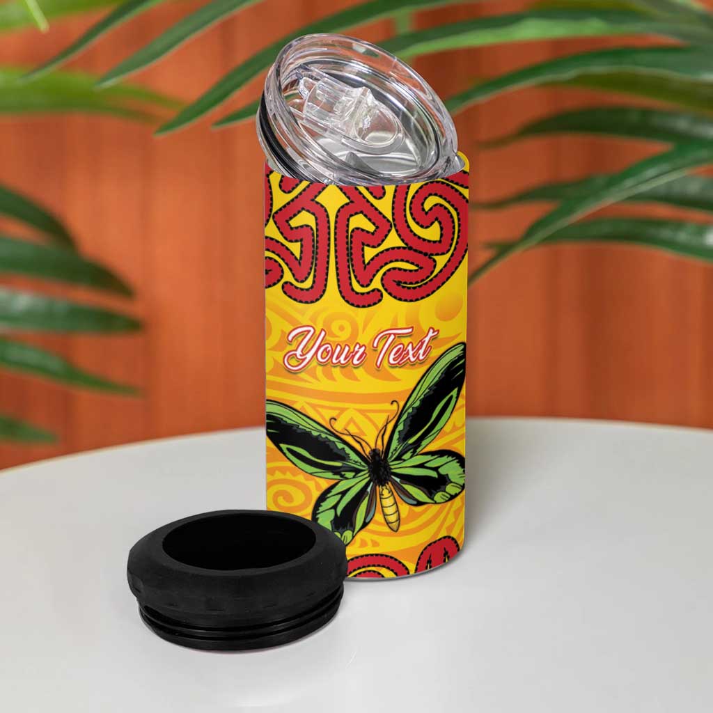 Personalised Tufi Tapa and Tattoo Festival 4 in 1 Can Cooler Tumbler PNG Oro Butterfly Tapa Pattern - Polynesian Pride