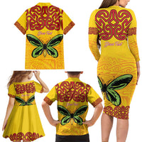 Personalised Tufi Tapa and Tattoo Festival Family Matching Long Sleeve Bodycon Dress and Hawaiian Shirt PNG Oro Butterfly Tapa Pattern - Polynesian Pride