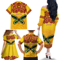 Personalised Tufi Tapa and Tattoo Festival Family Matching Off The Shoulder Long Sleeve Dress and Hawaiian Shirt PNG Oro Butterfly Tapa Pattern - Polynesian Pride