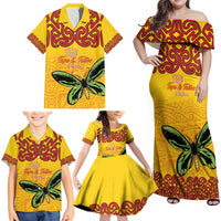 Personalised Tufi Tapa and Tattoo Festival Family Matching Off Shoulder Maxi Dress and Hawaiian Shirt PNG Oro Butterfly Tapa Pattern - Polynesian Pride