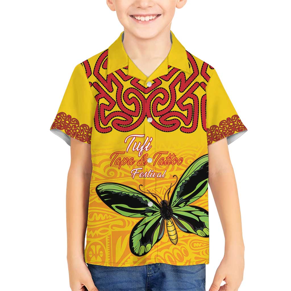 Personalised Tufi Tapa and Tattoo Festival Family Matching Off Shoulder Short Dress and Hawaiian Shirt PNG Oro Butterfly Tapa Pattern - Polynesian Pride