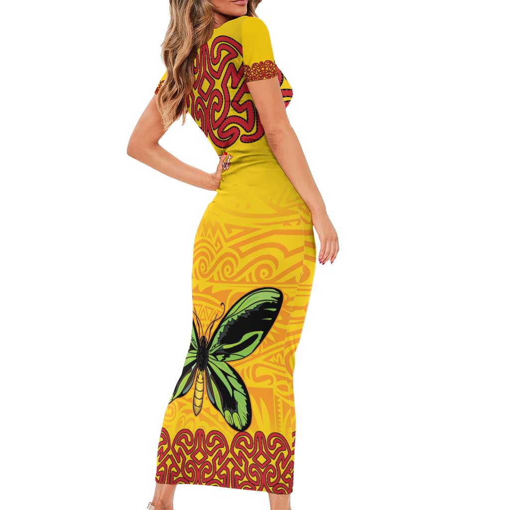 Personalised Tufi Tapa and Tattoo Festival Family Matching Short Sleeve Bodycon Dress and Hawaiian Shirt PNG Oro Butterfly Tapa Pattern - Polynesian Pride