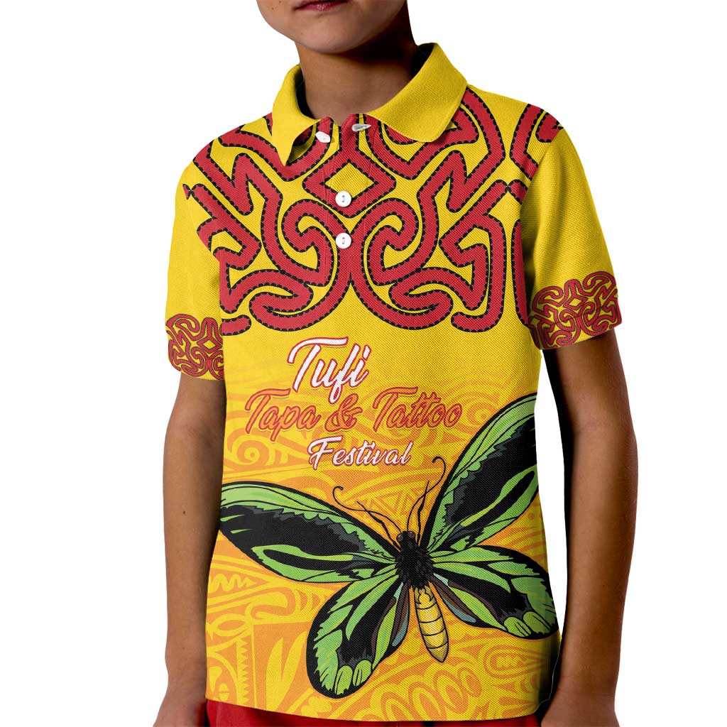 Personalised Tufi Tapa and Tattoo Festival Kid Polo Shirt PNG Oro Butterfly Tapa Pattern - Polynesian Pride