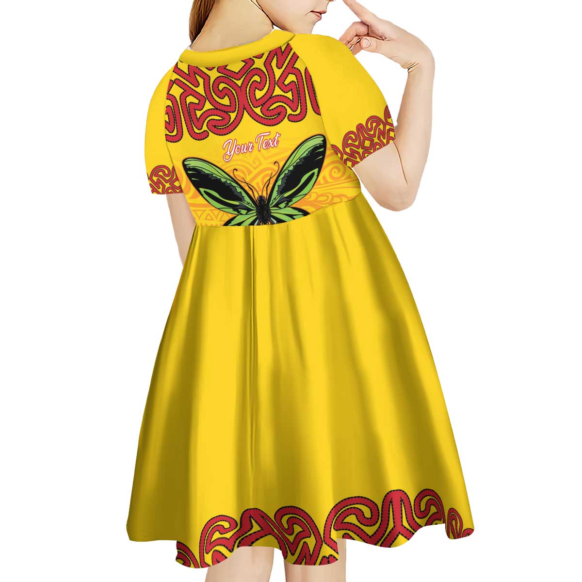 Personalised Tufi Tapa and Tattoo Festival Kid Short Sleeve Dress PNG Oro Butterfly Tapa Pattern - Polynesian Pride