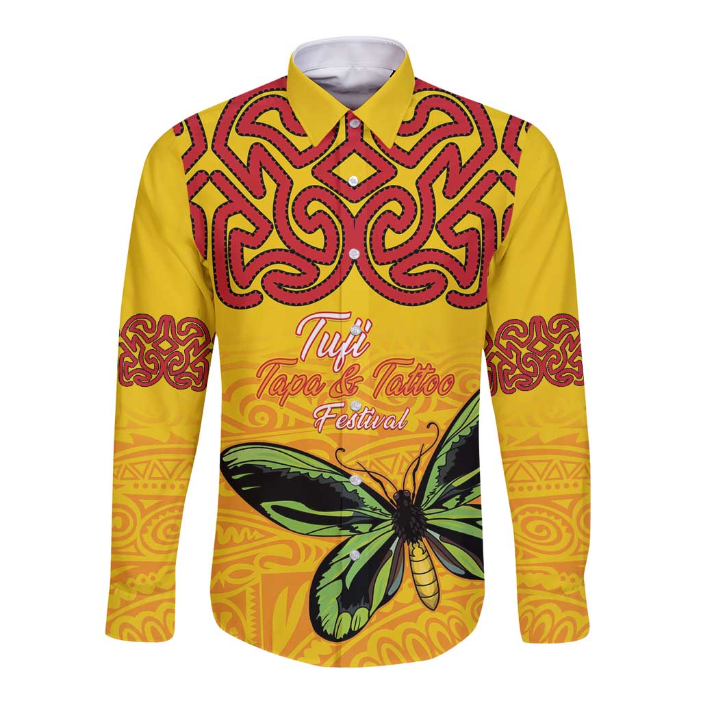 Personalised Tufi Tapa and Tattoo Festival Long Sleeve Button Shirt PNG Oro Butterfly Tapa Pattern - Polynesian Pride
