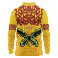 Personalised Tufi Tapa and Tattoo Festival Long Sleeve Polo Shirt PNG Oro Butterfly Tapa Pattern - Polynesian Pride