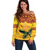 Personalised Tufi Tapa and Tattoo Festival Off Shoulder Sweater PNG Oro Butterfly Tapa Pattern - Polynesian Pride