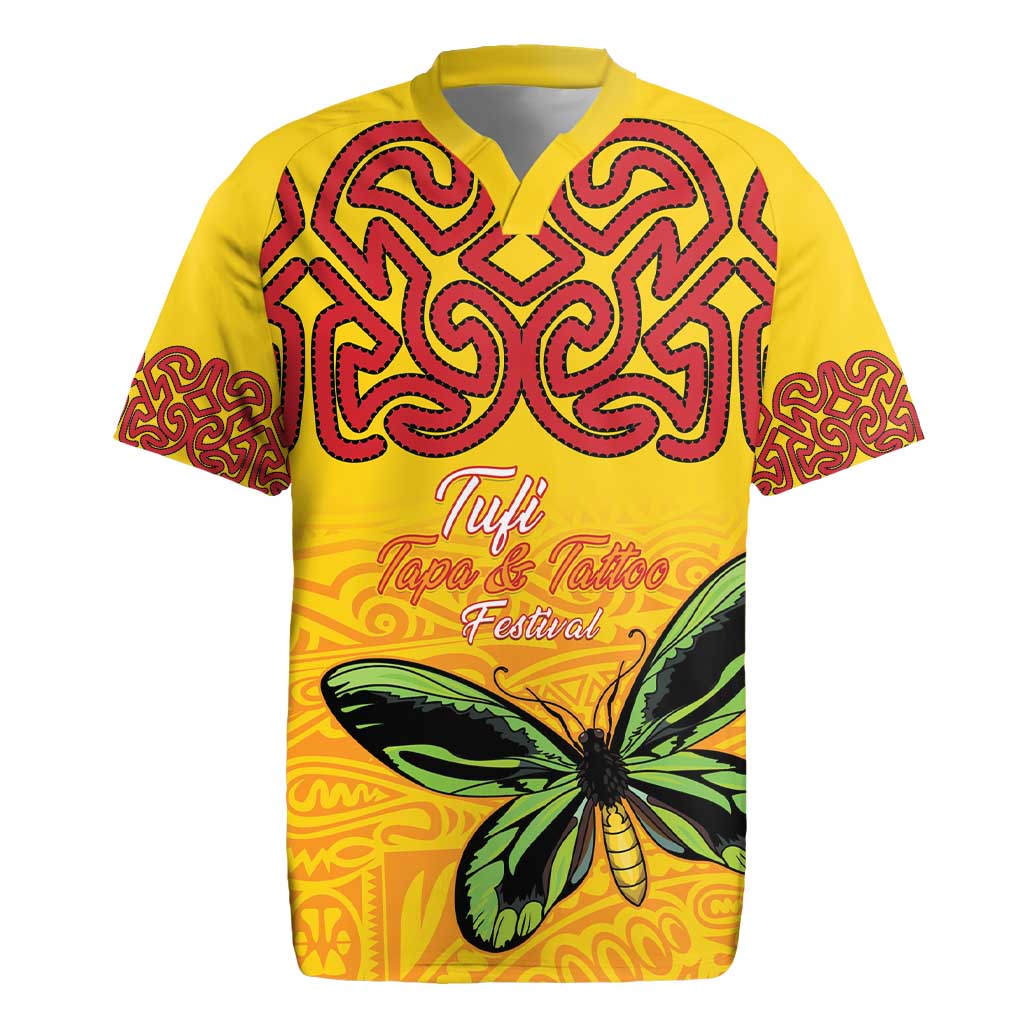 Personalised Tufi Tapa and Tattoo Festival Rugby Jersey PNG Oro Butterfly Tapa Pattern - Polynesian Pride