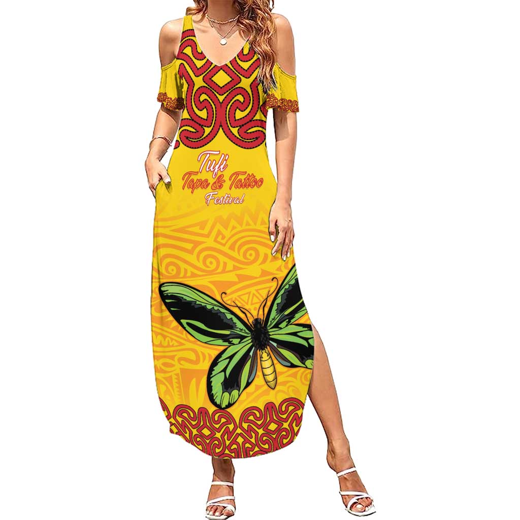 Personalised Tufi Tapa and Tattoo Festival Summer Maxi Dress PNG Oro Butterfly Tapa Pattern - Polynesian Pride