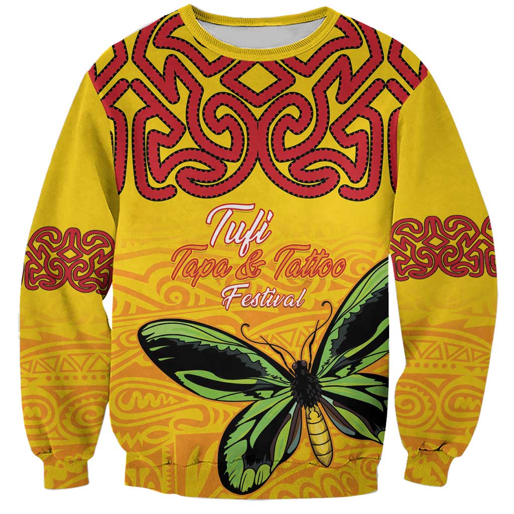 Personalised Tufi Tapa and Tattoo Festival Sweatshirt PNG Oro Butterfly Tapa Pattern - Polynesian Pride