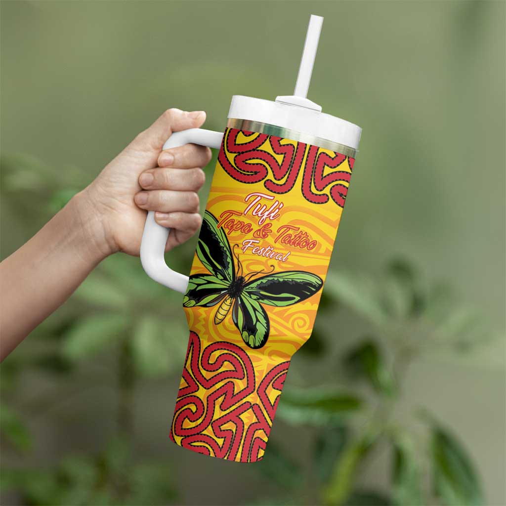 Personalised Tufi Tapa and Tattoo Festival Tumbler With Handle PNG Oro Butterfly Tapa Pattern LT14 - Polynesian Pride
