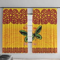 Personalised Tufi Tapa and Tattoo Festival Window Curtain PNG Oro Butterfly Tapa Pattern LT14 With Hooks Yellow - Polynesian Pride