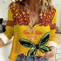 Personalised Tufi Tapa and Tattoo Festival Women Casual Shirt PNG Oro Butterfly Tapa Pattern - Polynesian Pride