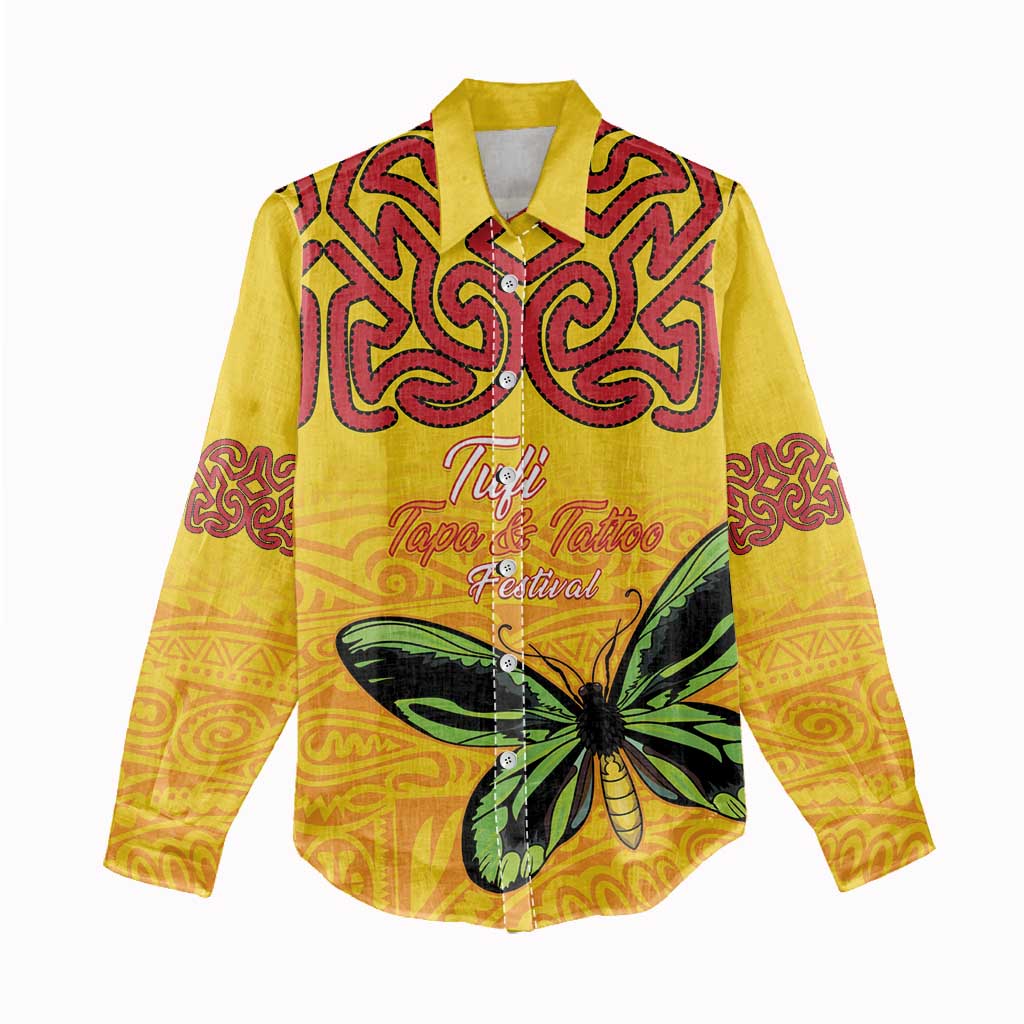 Personalised Tufi Tapa and Tattoo Festival Women Casual Shirt PNG Oro Butterfly Tapa Pattern - Polynesian Pride
