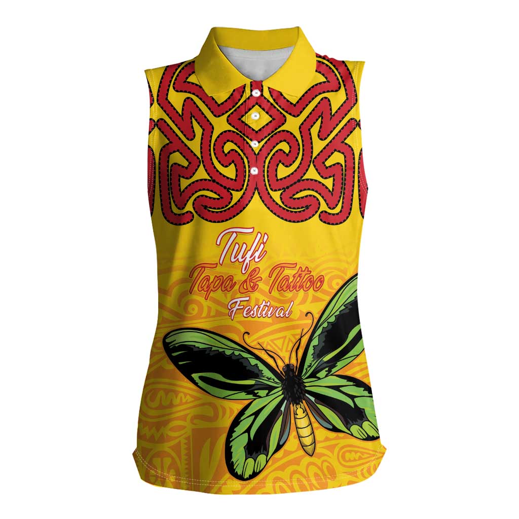 Personalised Tufi Tapa and Tattoo Festival Women Sleeveless Polo Shirt PNG Oro Butterfly Tapa Pattern - Polynesian Pride