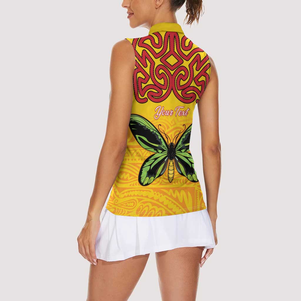 Personalised Tufi Tapa and Tattoo Festival Women Sleeveless Polo Shirt PNG Oro Butterfly Tapa Pattern - Polynesian Pride