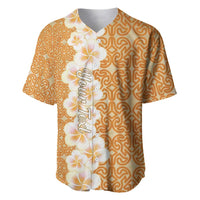Personalised Tufi Tapa and Tattoo Festival Baseball Jersey Oro Tapa Cloth With Plumeria LT14 Brown - Polynesian Pride