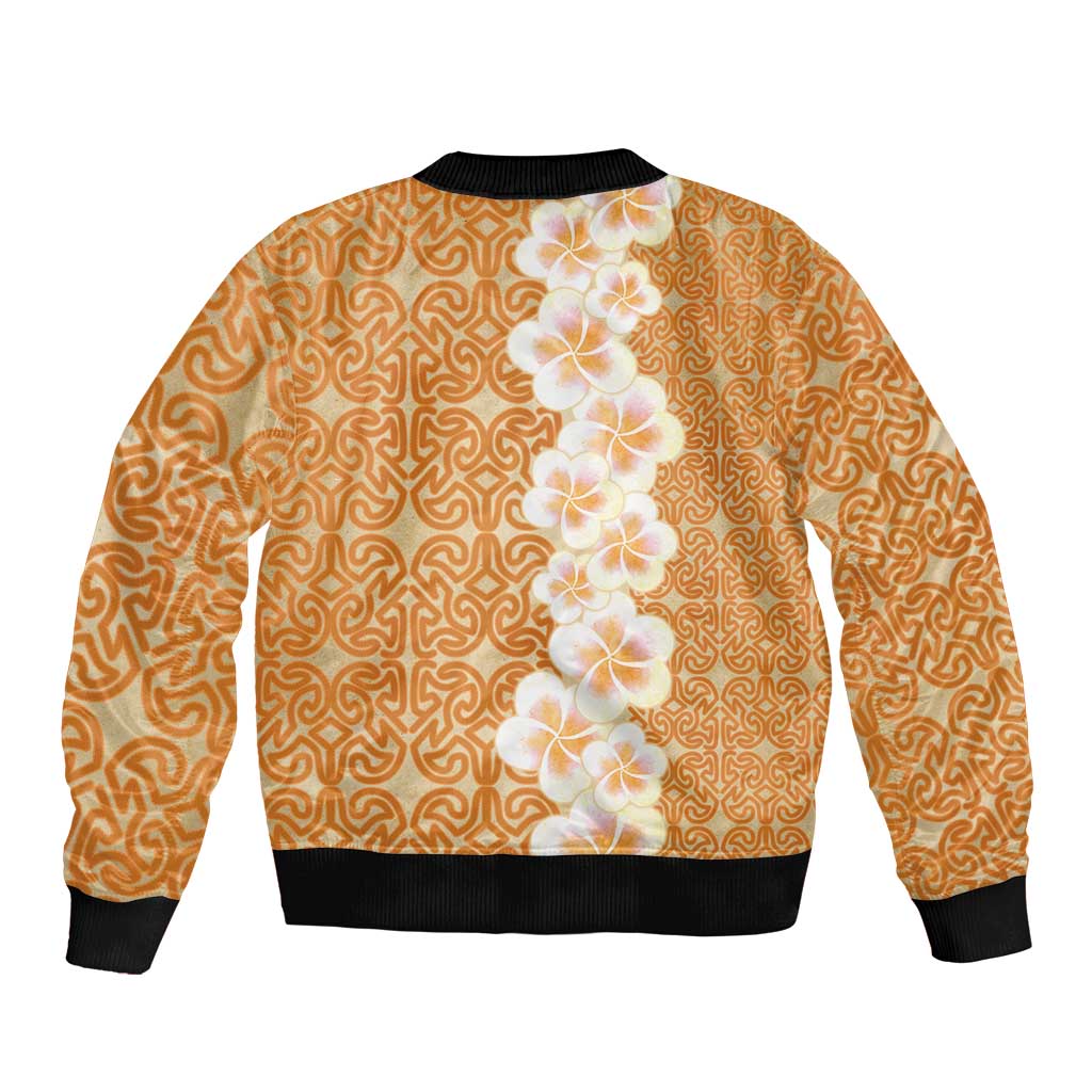 Personalised Tufi Tapa and Tattoo Festival Bomber Jacket Oro Tapa Cloth With Plumeria LT14 - Polynesian Pride