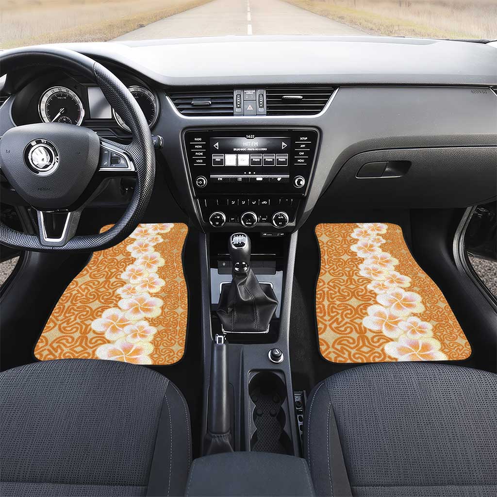 Personalised Tufi Tapa and Tattoo Festival Car Mats Oro Tapa Cloth With Plumeria LT14 Set 2pcs - Front Brown - Polynesian Pride