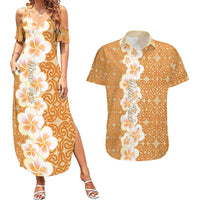 Personalised Tufi Tapa and Tattoo Festival Couples Matching Summer Maxi Dress and Hawaiian Shirt Oro Tapa Cloth With Plumeria LT14 Brown - Polynesian Pride