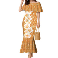 Personalised Tufi Tapa and Tattoo Festival Family Matching Mermaid Dress and Hawaiian Shirt Oro Tapa Cloth With Plumeria LT14 Mom's Dress Brown - Polynesian Pride