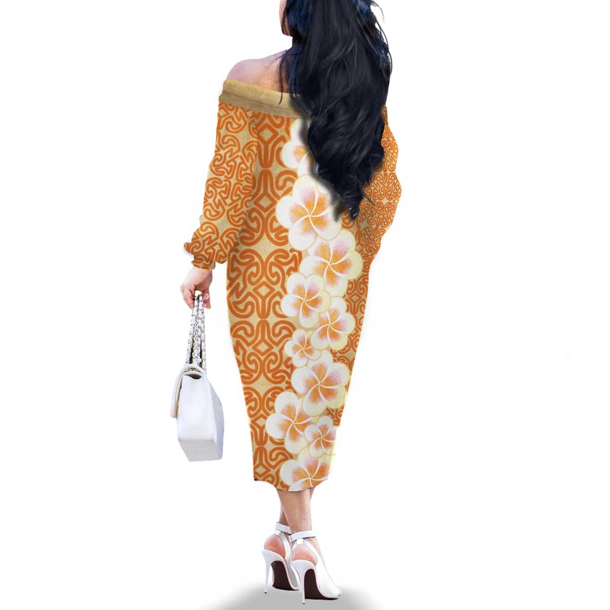 Personalised Tufi Tapa and Tattoo Festival Family Matching Off The Shoulder Long Sleeve Dress and Hawaiian Shirt Oro Tapa Cloth With Plumeria - Polynesian Pride