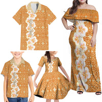 Personalised Tufi Tapa and Tattoo Festival Family Matching Off Shoulder Maxi Dress and Hawaiian Shirt Oro Tapa Cloth With Plumeria - Polynesian Pride